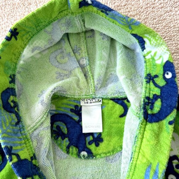 St Eve Swim Green Blue Geckos Print Hooded Terry Coverup Robe Size S 5/6 - Picture 3 of 5
